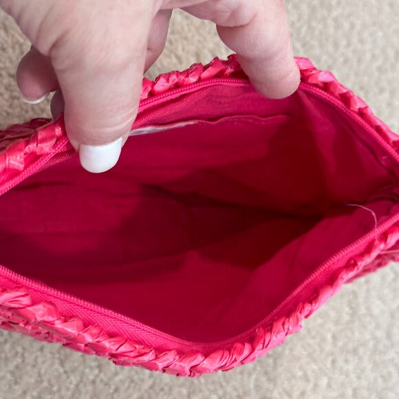 Handmade Pink Plastic Raffia Woven Clutch Wristlet Bag Philippines Retro Tourist - Picture 5 of 8